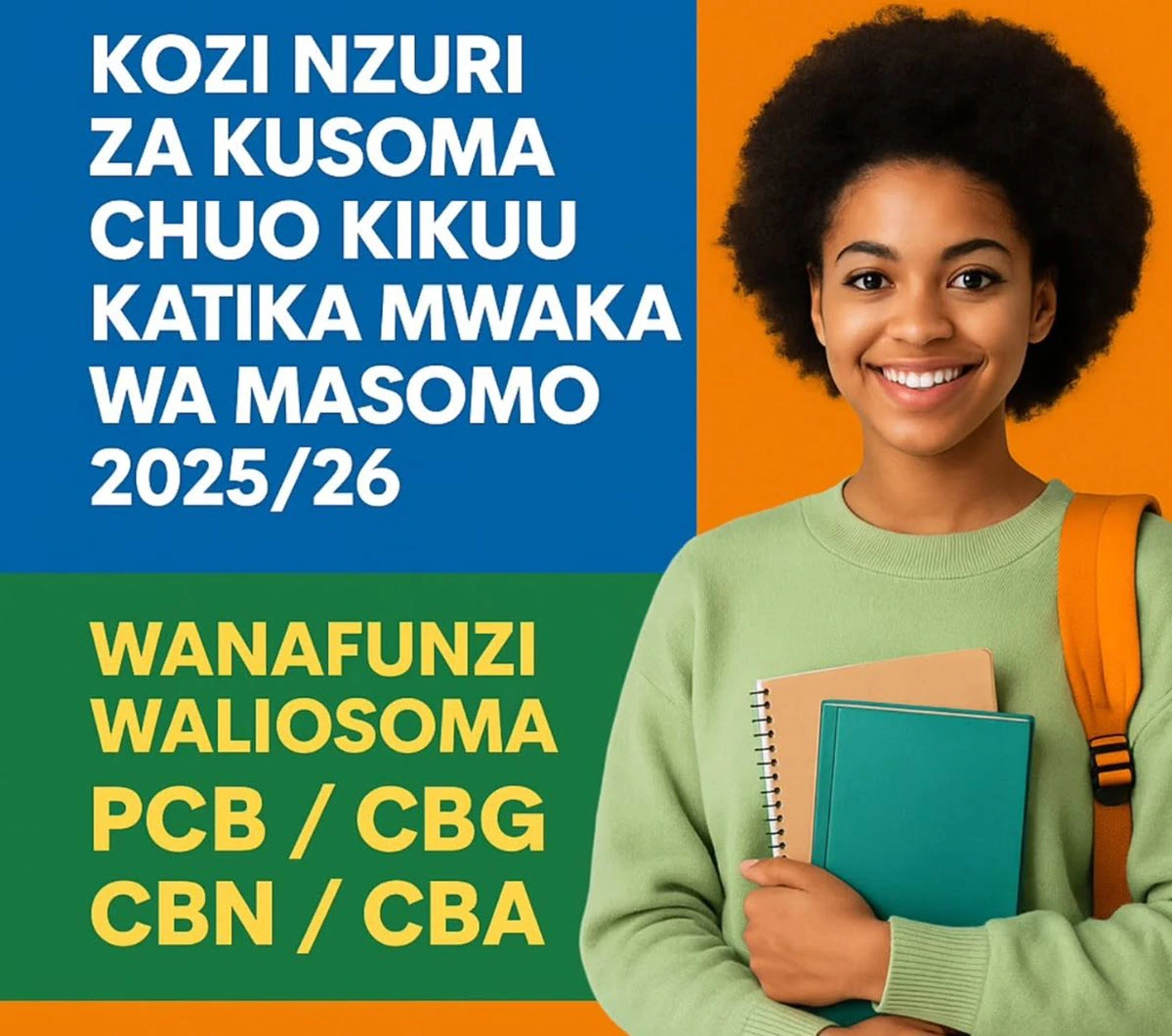 Kozi Nzuri za Kusoma Chuo Kikuu kwa Wanafunzi wa PCB, CBG, CBN na CBA 2025
